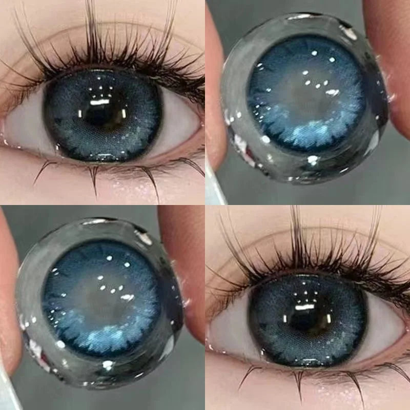 Ddbos 1Pair Myopia -0.00 to -8.00 Colour Contacts Lenses Natural Black Eye Lenses Beauty Pupil Blue Gray Lenses