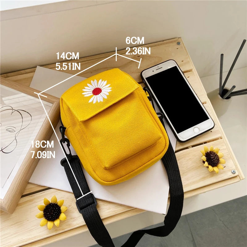 Ddbos Little Daisy Women's Crossbody Bag New Korean Canvas Mini Shoulder Bag Simple and Versatile Small Phone Bag