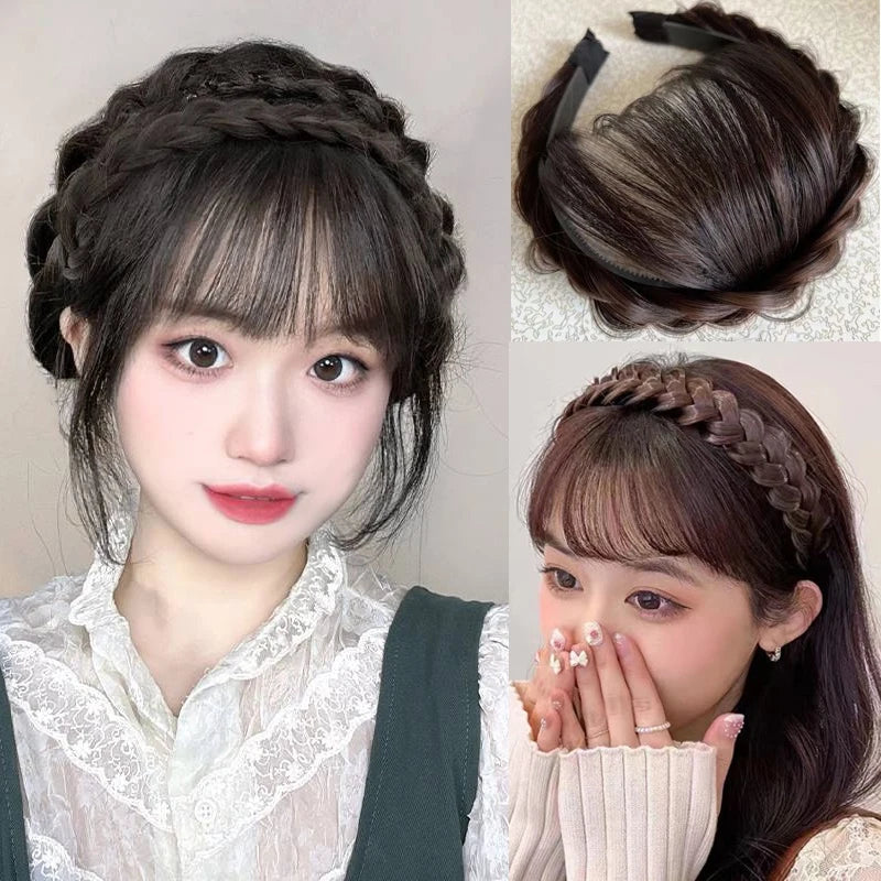 Ddbos Wig Bangs Headband Synthetic Bangs Hair Extension Fake Fringe Natural Hair Clip on Hairpieces for Women Invisible Natural Clip