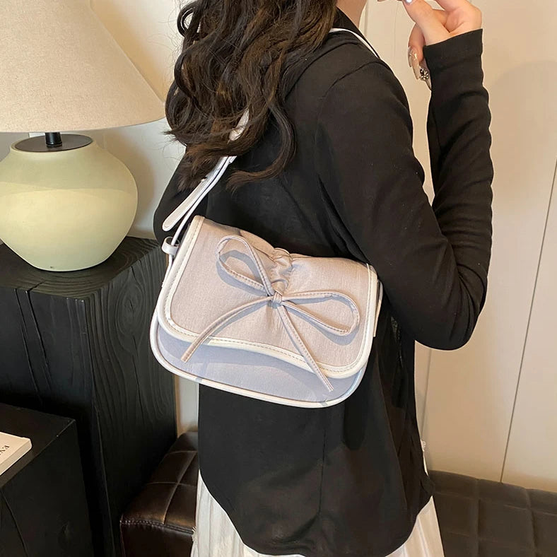 Ddbos Bow Tie Design Underarm Bags for Women 2024 Y2K Korean Fashion Handbags Crossbody Bag Pu Leather Silver Shoulder Bag