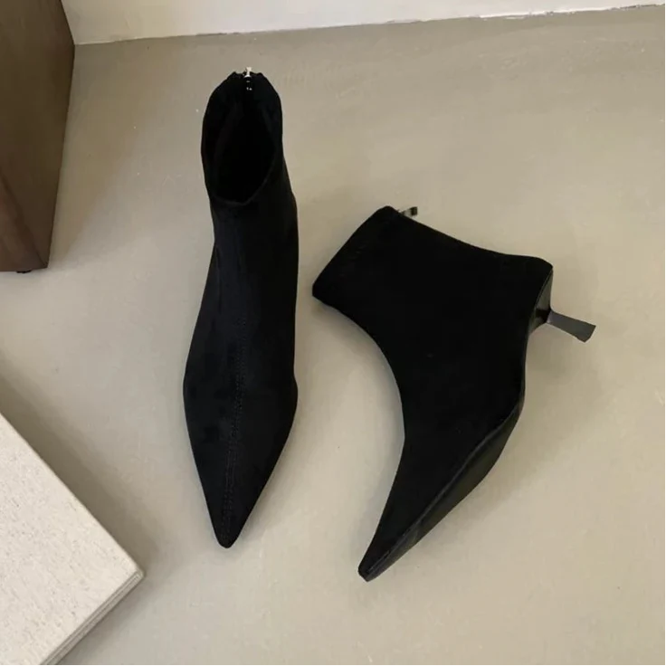 Ddbos Winter New Brand Women Short Boots Fashion Pointed Toe Ladies Elegant Ankle Boots Thin High Heel Dress Pumps Shoe