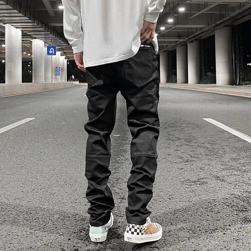 Ddbos Streetwear Kanye Slim Fit Feet Coated Black Jeans Pants for Men Pocket Brushed Wax Tapered Pants Man Casual Cargo Jeans Y2k