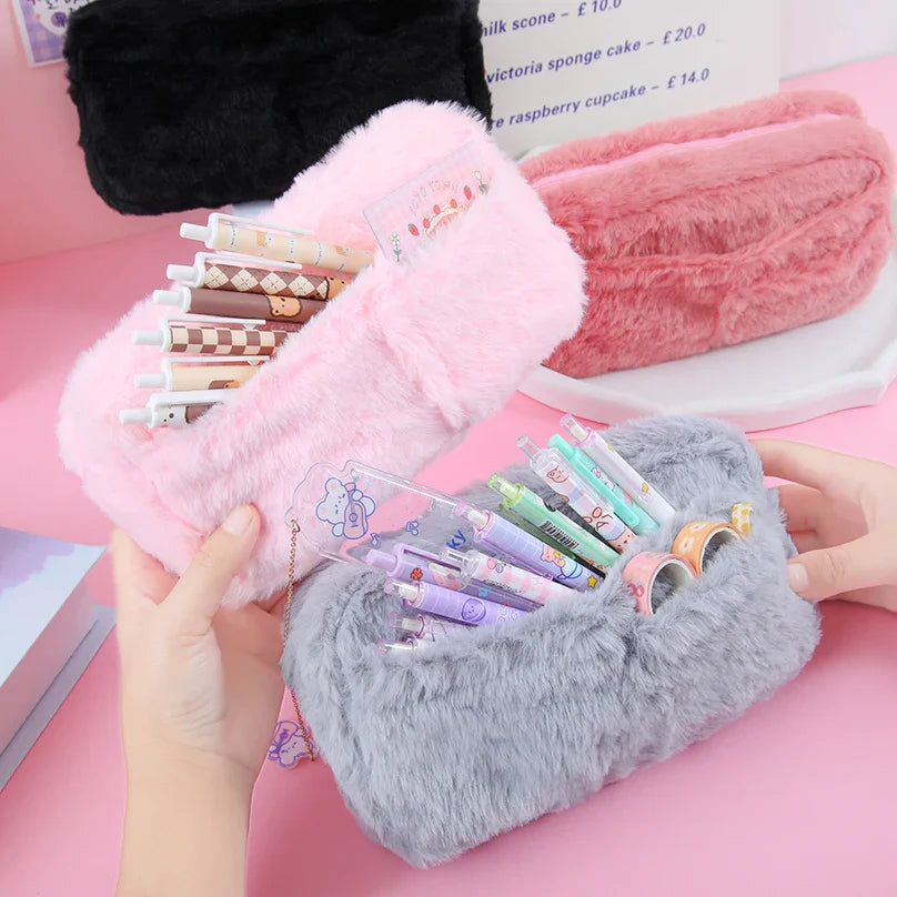 BACK TO SCHOOL Large Capacity Pencil Case Kawaii Stationery Pen Case Estuches Escolares Plush Pencil Pouch School Supplies Trousse Pencilcase