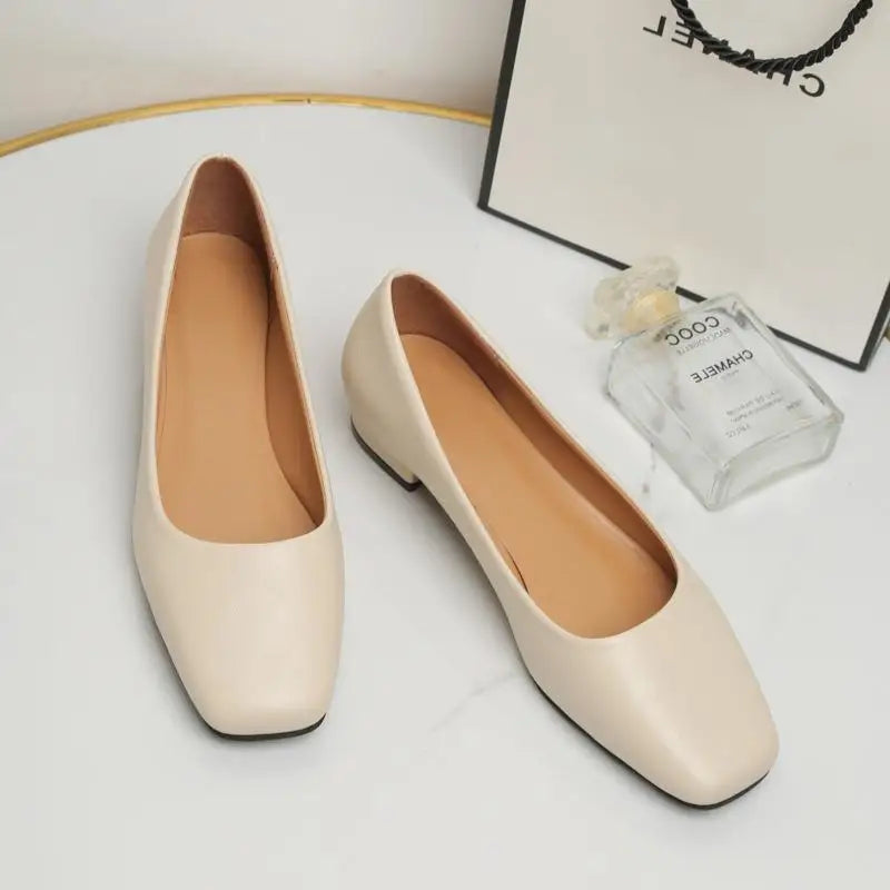 Ddbos Spring New Flat Women Shoes Loafers Simple Low Heels Office Work Casual Shoes Slip on Flat Footwear Ladies Square Toe Shoes