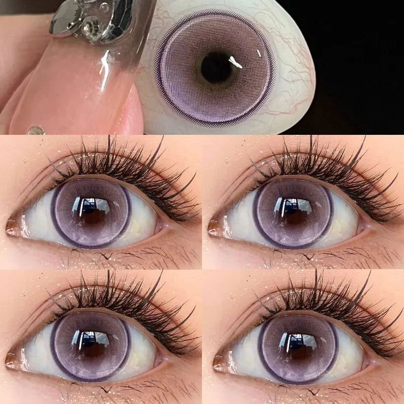 Ddbos 2Pcs New Colored Contact Lenses with Prescription Myopia Degree 0.00- 8.00 Grey Purple  Lens Eye Beauty Pupil Soft Lens