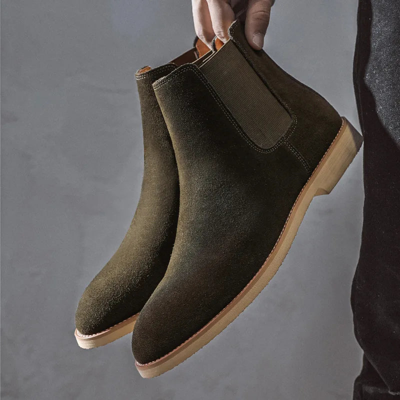 Ddbos Retro Man Chelsea Boots Classic Cowhide Suede Leather Men's Short Ankle Boot British Fashion Casual High-top Shoes