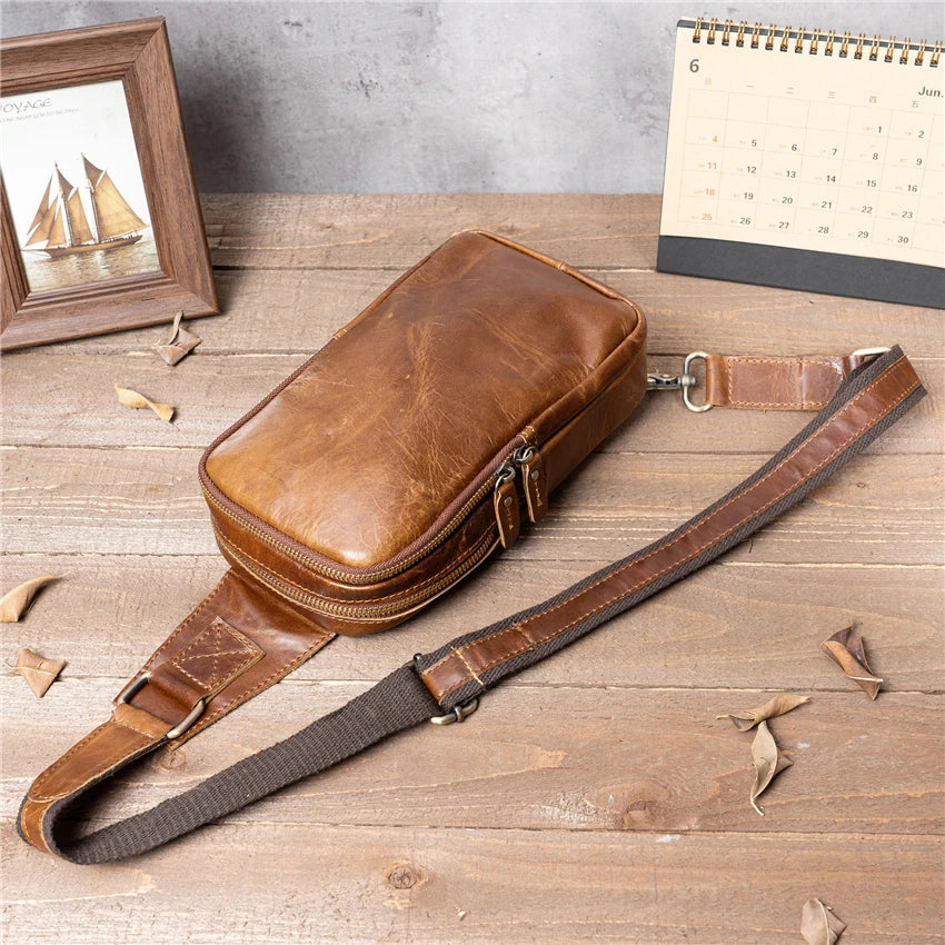 Ddbos 100% Genuine Leather Chest Bag Male Shoulder Messenger Bag Men Crossbody Business Chest Pack Casual Bag Men Multifunctional Bag