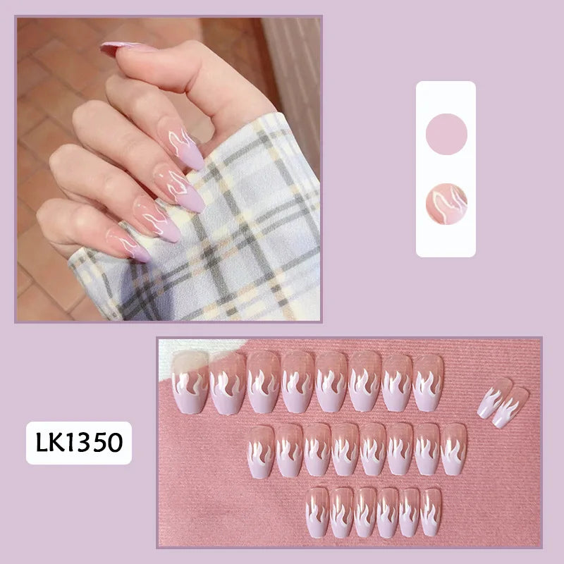 Ddbos 24Pcs/Set Almond Gradient Press On Nail Art Wearable Fake Nails Pointed Simple Ballet Coffin Reusable False Nails Tips Finished