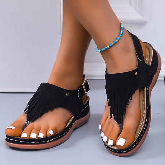 Tassel Gladiator Sandals Women Summer Clip Toe Wedges Sandals Woman Plus Size 43 Slingbacks Platform Beach Shoes