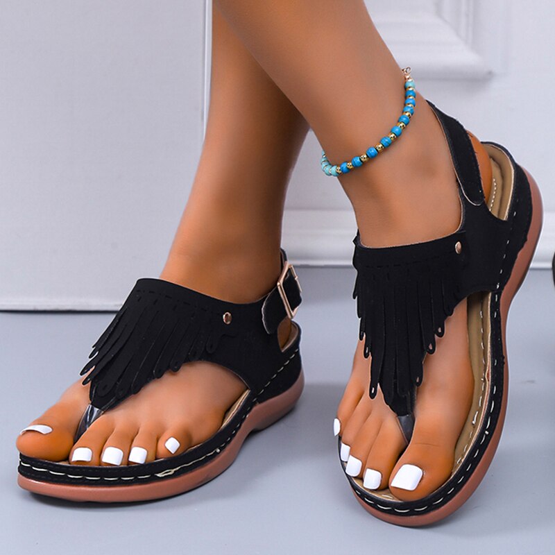 Ddbos Tassel Gladiator Sandals Women Summer Clip Toe Wedges Sandals Woman Plus Size 43 Slingbacks Platform Beach Shoes