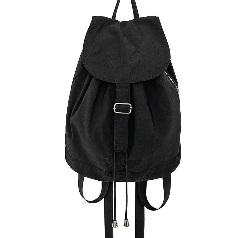 Ddbos Solid Color Retro Style Nylon Women Backpack Casual Women Backpack Harajuku School Students Drawstring Flap Travel Backpack