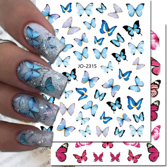 Ddbos 3d Nail Art Decals Colorful Butterflys Watercolor Florals Flowers Adhesive Sliders Nail Stickers Decoration For Nail Tips Beauty