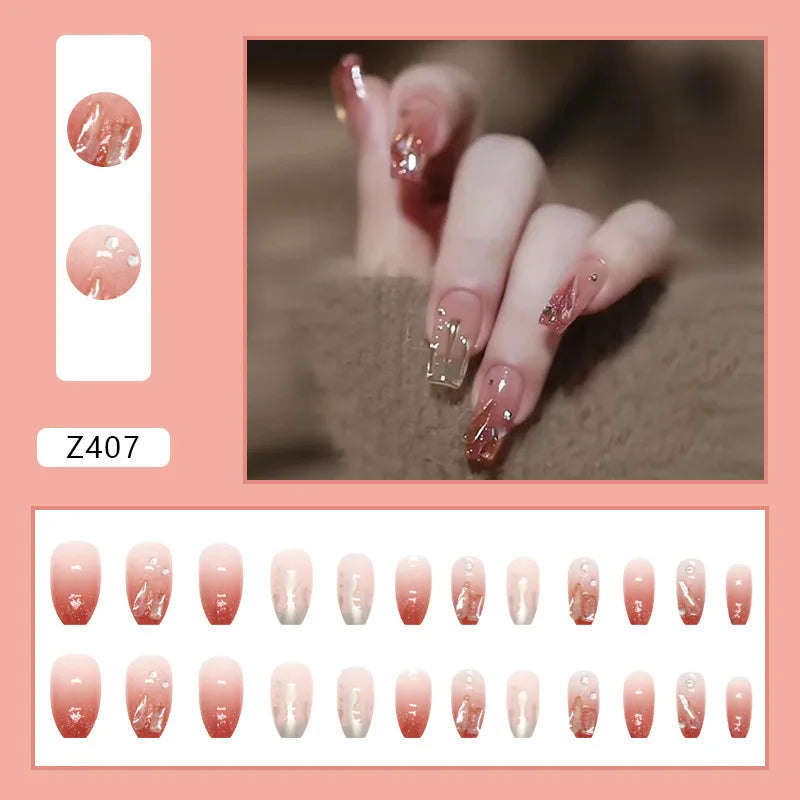 Ddbos 24Pcs/Set Almond Gradient Press On Nail Art Wearable Fake Nails Pointed Simple Ballet Coffin Reusable False Nails Tips Finished