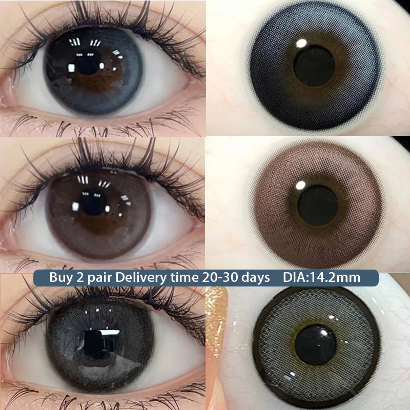 1Pair Myopia -0.00 to -8.00 Colour Contacts Lenses Natural Black Eye Lenses Beauty Pupil Blue Gray Lenses