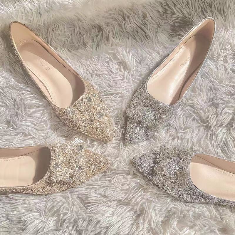 Ddbos Silver Mixed Color Flats Wedding Shoes Women Shine Slip On Ballerina Shallow Loafers Elegant Bridesmaid Ballet Shoes Plus Size42