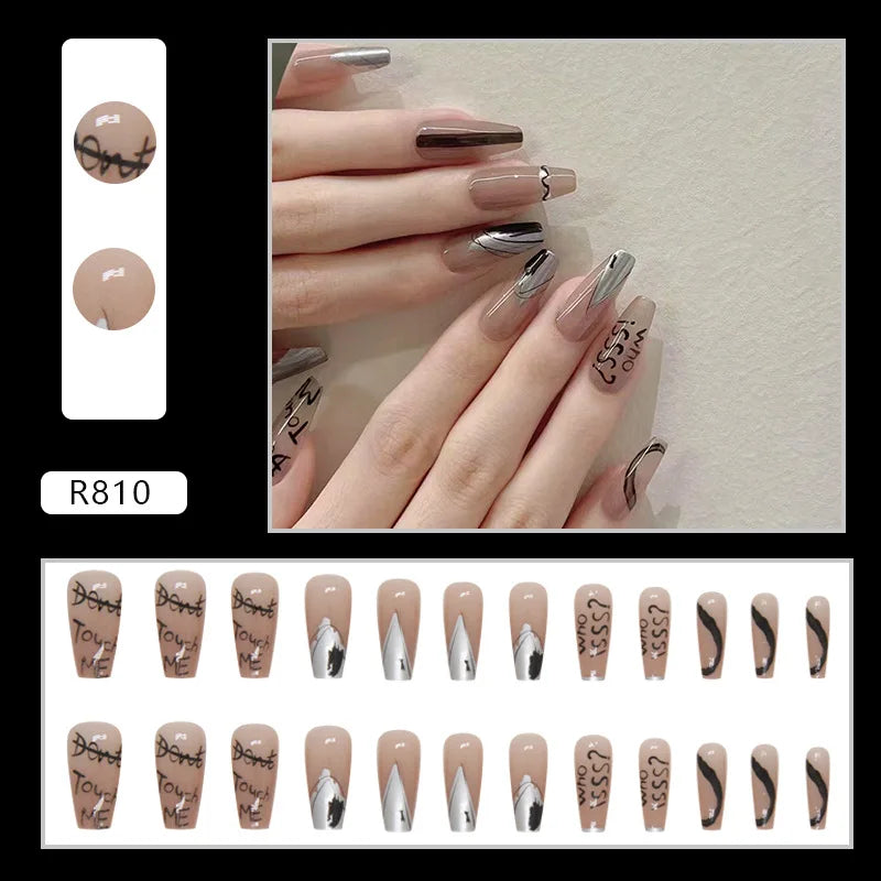 24pcs false nails matte Green Nails Patch with glue Removable Long Paragraph Fashion Manicure press on Nail tips