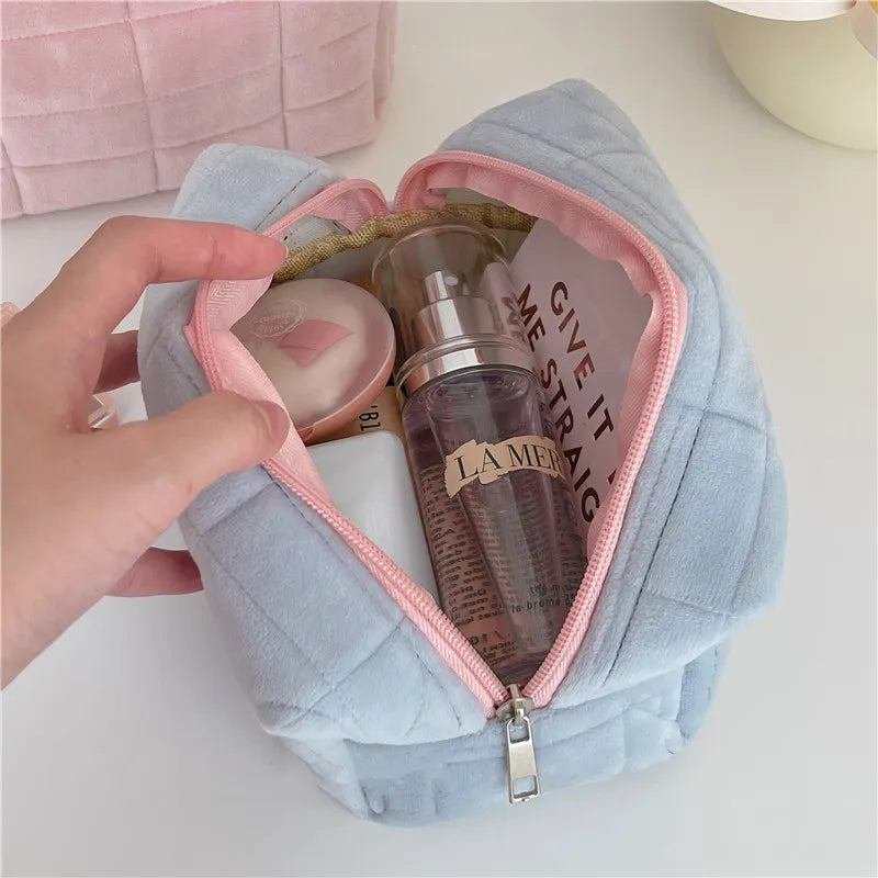 Ddbos Zipper Large Solid Color Cosmetic Bag Cute Fur Makeup Bag for Women Travel Make Up Toiletry Bag Washing Pouch Plush Pen Pouch