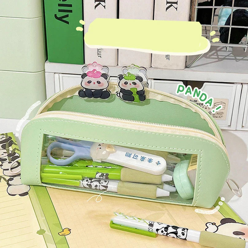 Ddbos BACK TO SCHOOL Pencil Case Transparent School Supplies Pencil Cases Estuches Escolares PU Leather Piornik Stationery Trousse Pencil Pouch