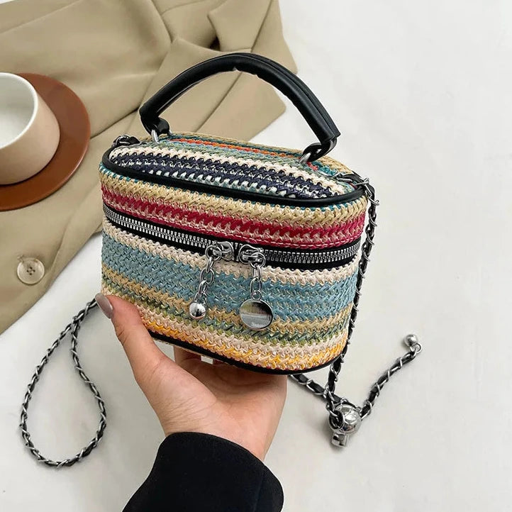 Mini Cute Box Weave Shoulder Bag Lady Handbags and Purses Women 2024 Y2K Fashion Chain Crossbody Bag with Short Handle