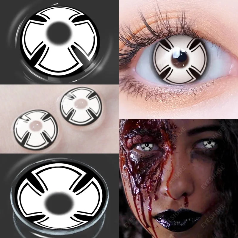 Ddbos 1Pair Halloween Colorful Contact Lenses for Eyes Multicolored Lenses Anime Cosplay Eye Lenses White Black Red Lenses