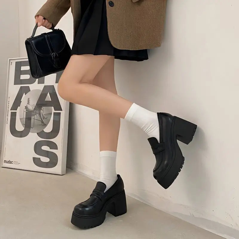 High Heels Loafers Women Shoes Retro Chunky Heels Pumps Woman Uniform College Platform Mary Jane Shoes Ladies fashion DDBOS