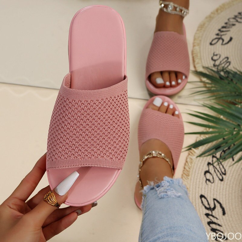 Ddbos New Summer Flying Woven Flat Non-slip Casual Breathable Outdoor Beach Comfortable Women's Slippers or Indoor Home Shoes