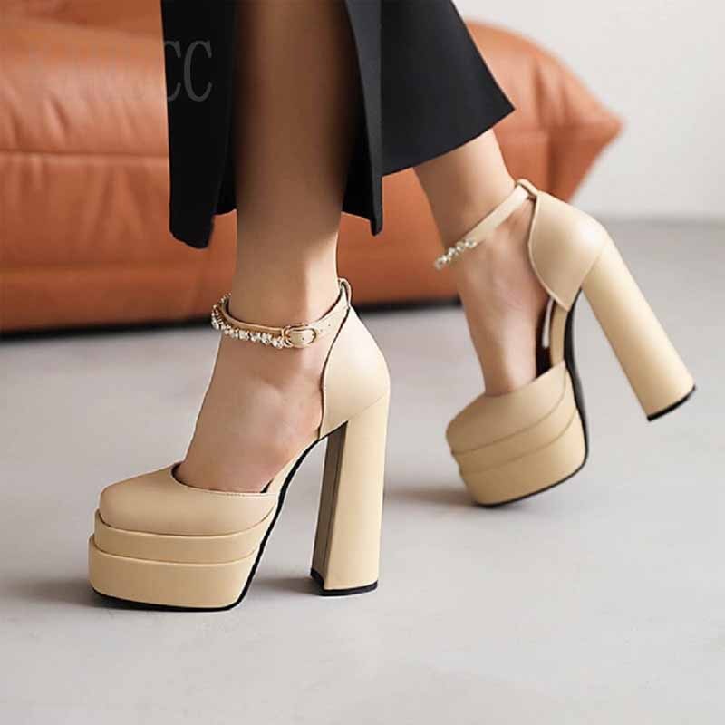 Ddbos Sexy Women Pumps Retro Mary Janes Chunky Heels Sandals Party Platform Dress Party Wedding Basic Shoes Woman Boots Club Big Size