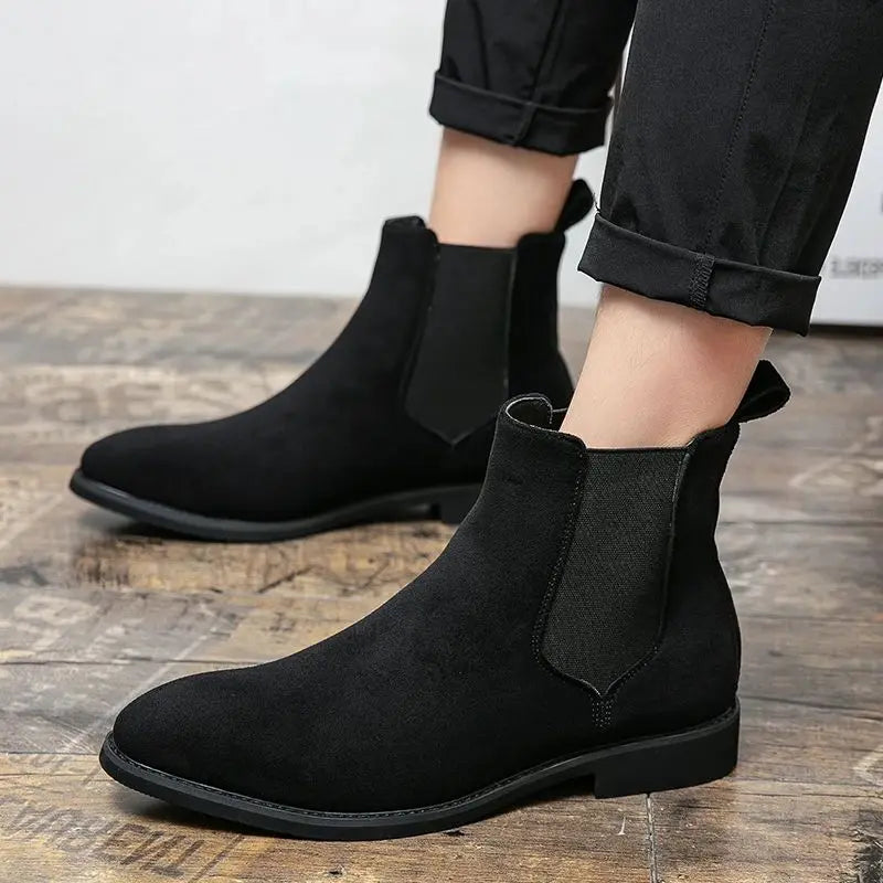 Ddbos Plus Size 48 Classic Gray Men Chelsea Boots Comfort Suede Leather Shoes Men Dress Shoes Pointed Slip-on Men Black Ankle Boots