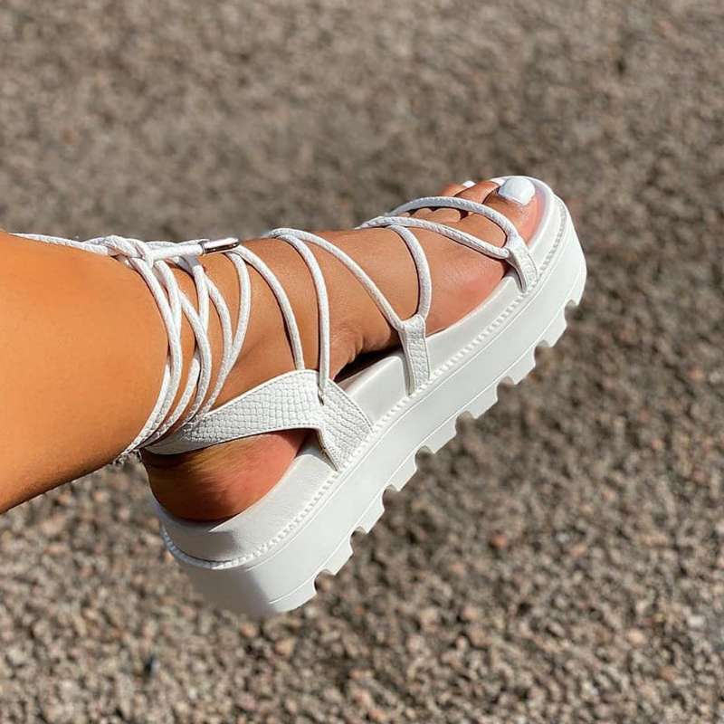 Woman Gladiator Sandals Ladies Wedge Shoes Female Lace Up Platform Shoes Women Cross Straps Boots Thick Bottom Sandals