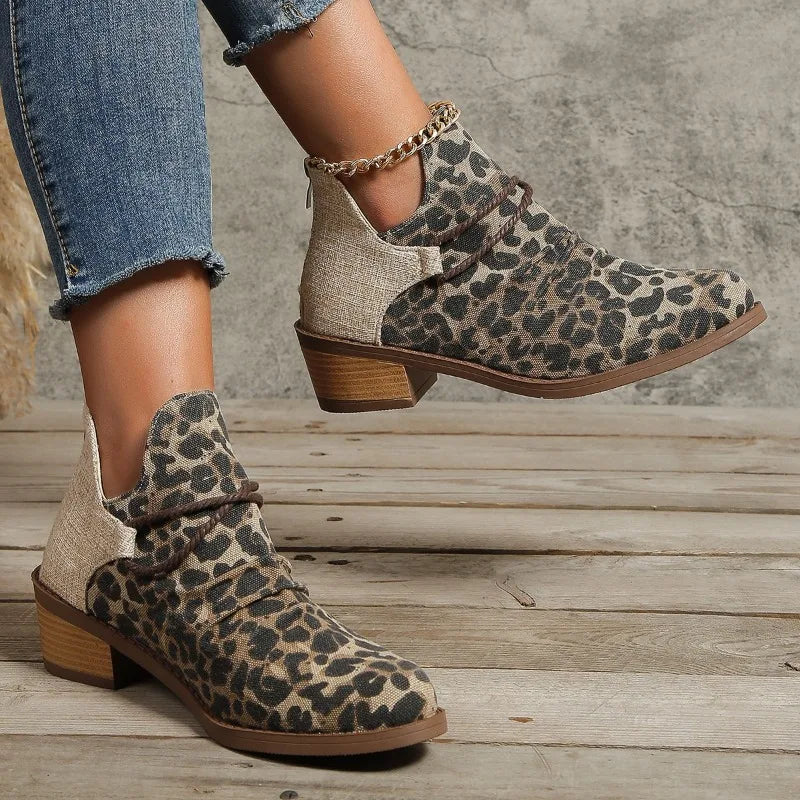 Ddbos outfit inspo winter New Design Leopard Print Women's Boots Autumn Winter Pointed Toe Chelsea Boots Low Heel Non Slip Casual Female Ankle Boots