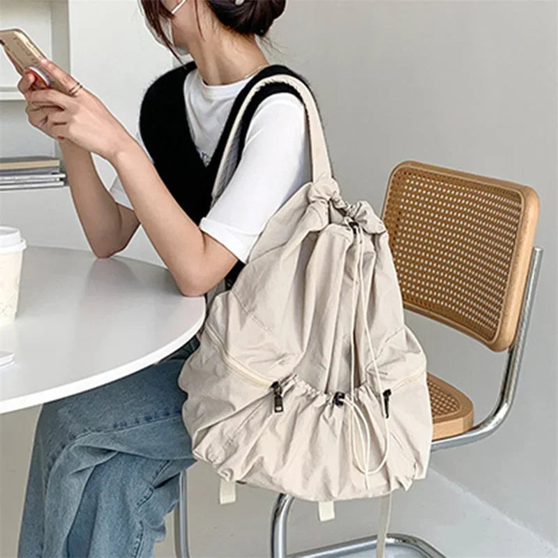 BACK TO SCHOOL Drawsting Backpacks for Women Casual Nylon Lady Backpack Light Weight Students Bag Large Capacity Travel Sac 2024