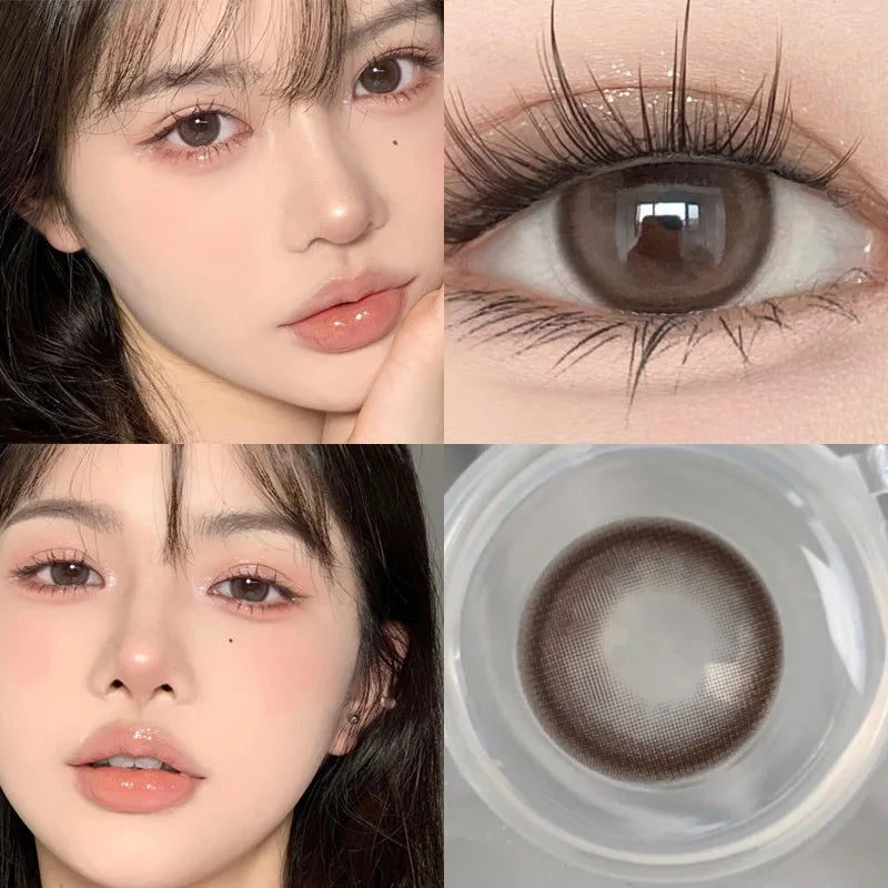 Ddbos 1Pair Myopia Colour Contacts Lenses Circular Natural Gray Blue Eye Lenses Beauty Pupil Black Eyes