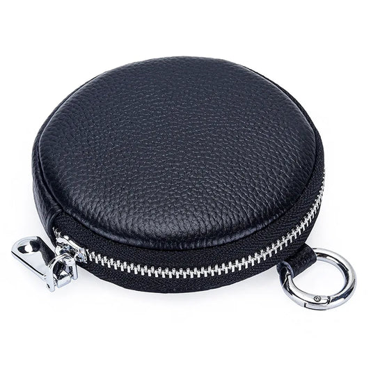 Coin Purse Change Pouch for Women Key Ring Wallet Minimalist Small Item Storage Bag Genuine Leather Round Purse with Zipper