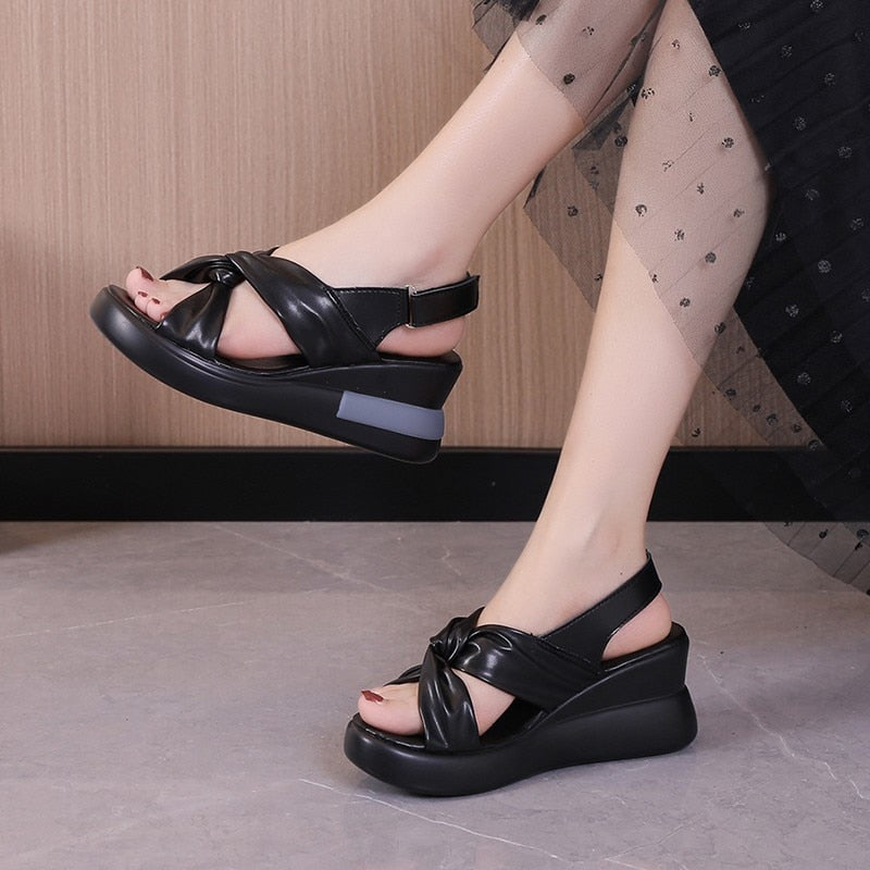 Sandals Summer Wedges Round Toe Black Low Heel Shoe Thick Heel Shoes New In Women's Shoes Luxury High Heel Thick Designer