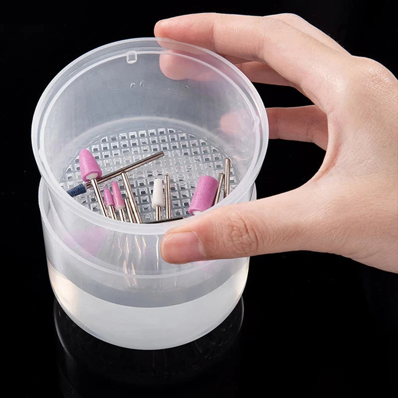 Nail Art Drill Bits Grinding Head Sterilizer Disinfection Box Nail Tool Cleaning Box Manicure Storage Case Clipper Accessories