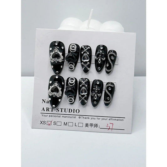 Handmade Wear Nail Dark Mine Series Dark Spicy Girl Style Nail Patch Black Nail Art Finished Fake Nails