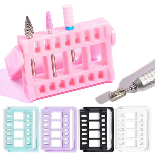 16 Holes plastic Nail Art Grinding Head Bit Holder Displaying Storage Box Nail Drill Bits Holder Container Stand Display Rack