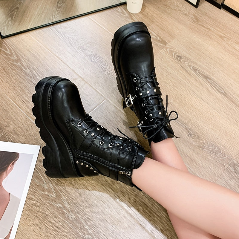Ddbos Goth Platform Ankle Chelsea Boots Women New Rock Emo Chunky Grunge Wedges Motorcyccle Shoes Big Sizes 43 Booty Woman
