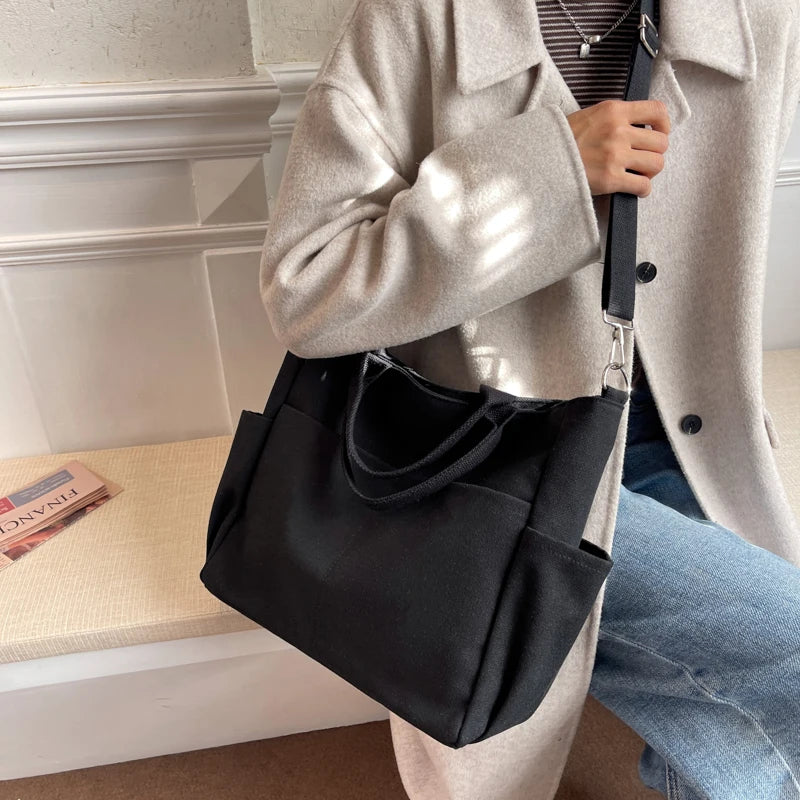 Ddbos Lazy Wind Canvas Big Bag New Korean Version Of The Single Shoulder Crossbody Bag Female Simple Literary Solid Color Bag