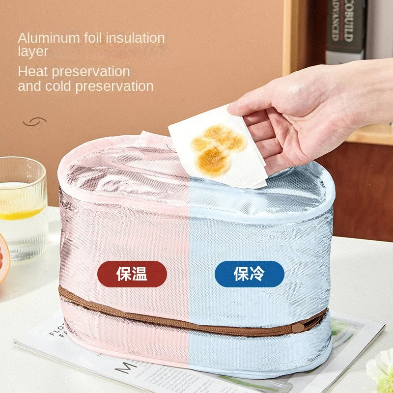 Ddbos Round Portable Thermal Bag for Lunch Portable Ice Cooler Pack Insulation Picnic Food Storage Bags School Bento Dinner Container