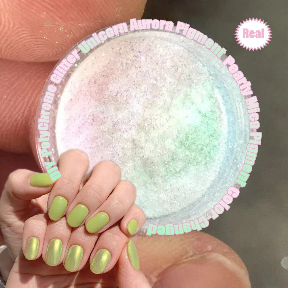 0.2g/jar Aurora Chrome Unicorn Nail Pigment Rainbow Mirror mermaid Nail Art Powder With 1-Sponge-Stick Unicorn Mirror Powder F-t