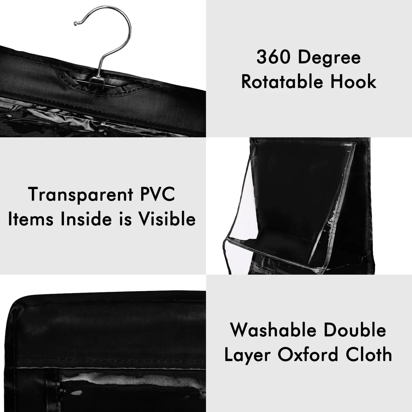 Ddbos Black Handbag Hanging Organizer With 6 Pockets Foldable Oxford Cloth Handbag Storage Bag For Family Closet Bedroom