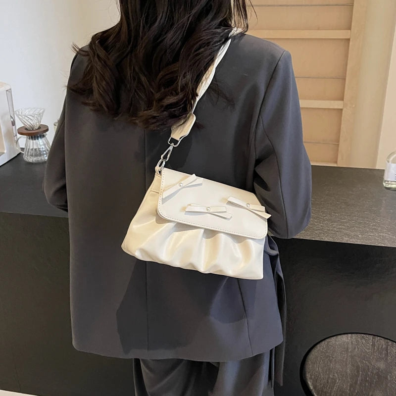 Ddbos Bow Small Crossbody Bags for Women 2024 Korean Fashion Silver PU Leather Shoulder Bag Underarm Bags Handbags and Purses