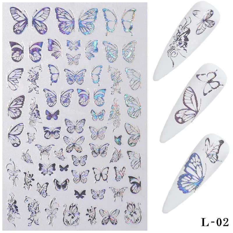 Ddbos 3D Laser Nail Stickers for Nail Art Decorations Gold Sliver Butterfly Nail Bronzing Stereoscopic Decals