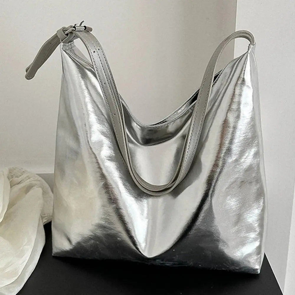 Ddbos PU Top-Handle Handbag Luxury Designer Bag for Women Fashion Shopping Bag High Capacity Silver Gold Casual Leather Tote Bag