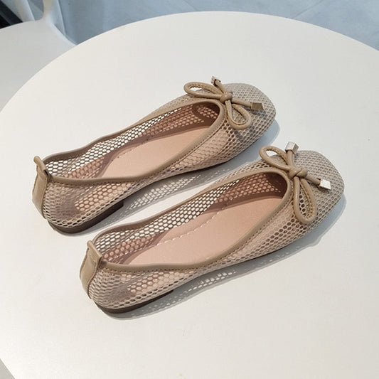 Breathable Mesh Ballerinas Ballet Flats Women Spring Summer Moccasin Slip on Loafers Bowknot Casual Flat Shoes Driving Sneakers