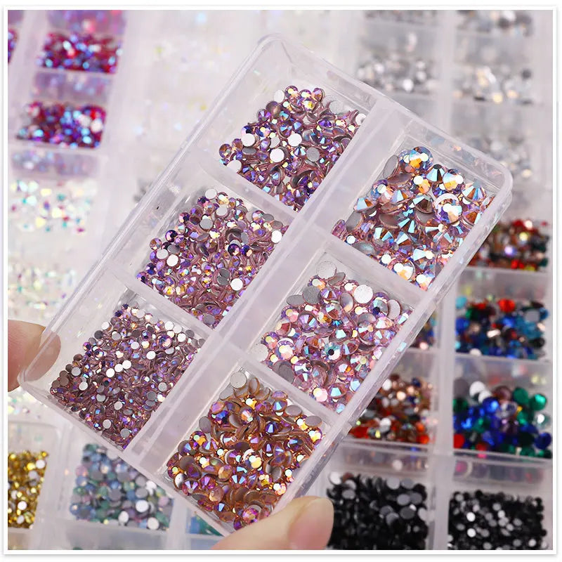 6 Grids/Box AB Flat Rhinestones For Nails Mixed Color Champagne Diamond Kit Nail Art Decoration DIY Manicure Design Tools