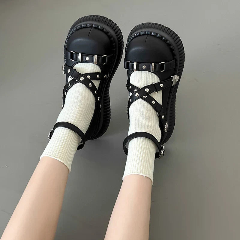 Ddbos Y2K Girls Mary Janes Pumps Buckle Thick Weges Round Toe Platform Shoes Cute Sweet  Lolita  Classic Brand Pumps