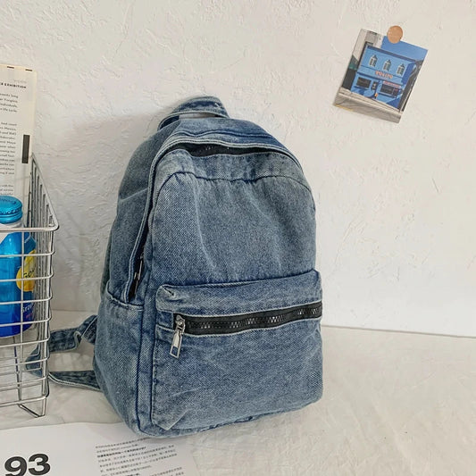 Ddbos A Classic Popular Solid Color Denim Backpack, Comfortable Fabric, Large Capacity, Suitable for Business Travel Commuting Shoppin