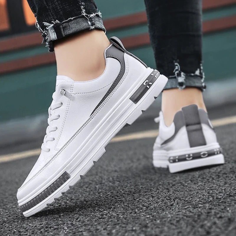 Ddbos Men Casual Shoes Outdoor New Men's Little White Sneakers Simple Breathable Non-slip Walking Shoe Leather Lace-up Platform Shoes